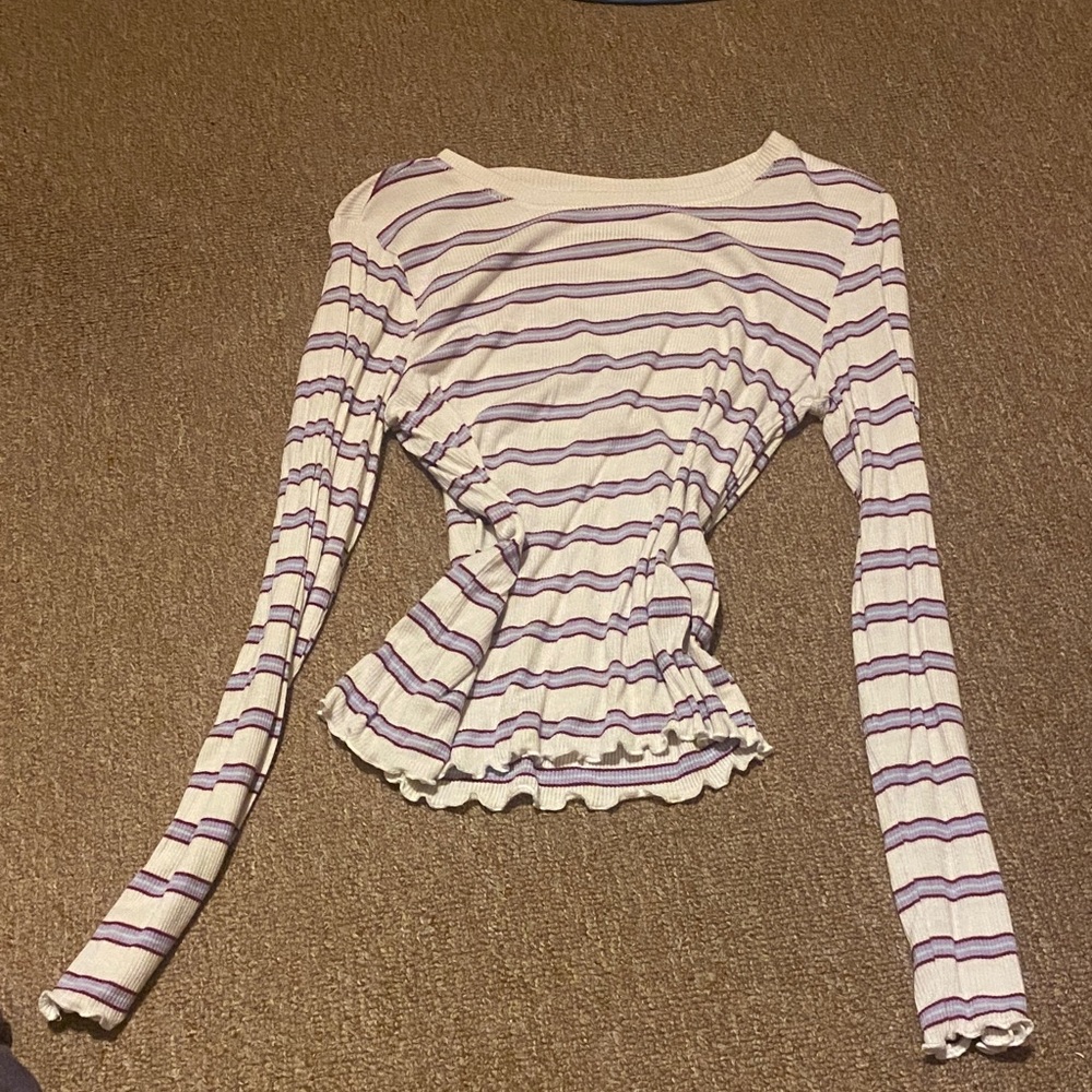 Striped Purple and Beige Women's Top